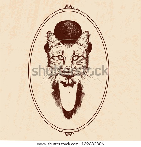 Hand drawn retro cat