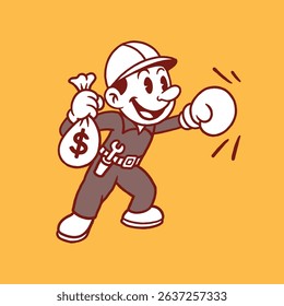 Hand drawn retro character labor illustrations