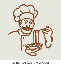 Dibujado a mano retro chef restaurante cafetería cocina comida gourmet mascota icono ilustración