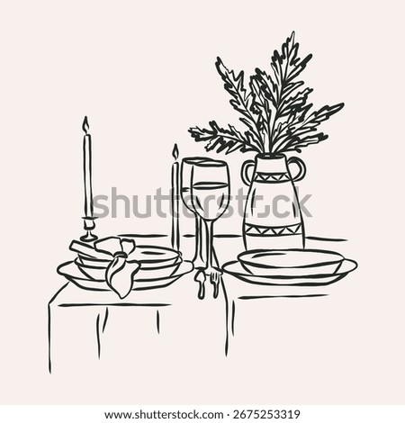 Hand drawn retro Christmas dinner table