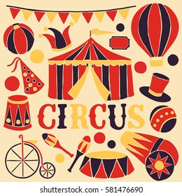Hand drawn retro circus set.