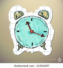 Hand drawn retro clock. Isolated