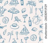 Hand drawn retro coastal summer vacation background