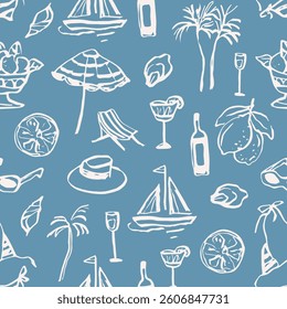 Hand drawn retro coastal summer vacation background