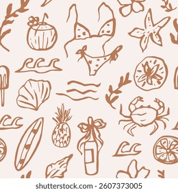 Hand drawn retro coastal summer vacation background