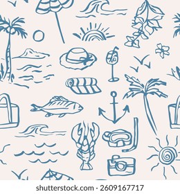 Hand drawn retro coastal summer background