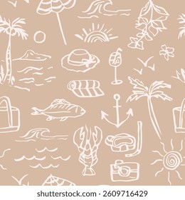 Hand drawn retro coastal summer background
