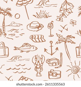 Hand drawn retro coastal summer background