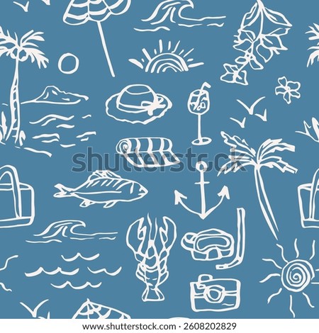 Hand drawn retro coastal summer background