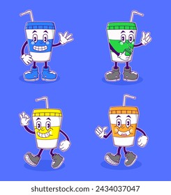 Hand drawn retro coffee cup cartoon illustration collection