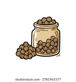 Hand Drawn Retro Coriander Seeds Tan Round Jar
