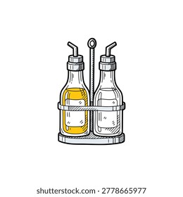 Hand Drawn Retro Cruet Set Oil and Vinegar