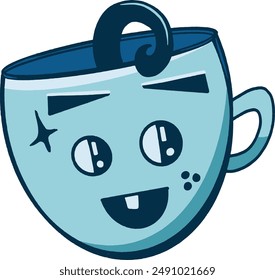 Taza de café de cara linda retro dibujada a mano 