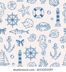 Hand drawn retro doodle nautical background