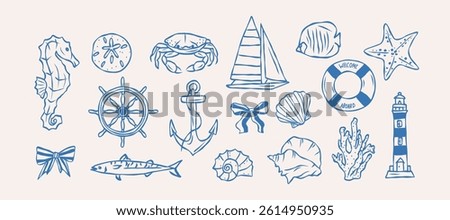 Hand drawn retro doodle nautical collection
