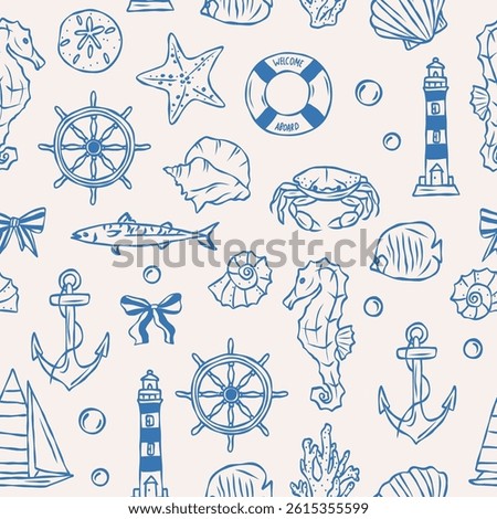 Hand drawn retro doodle nautical background