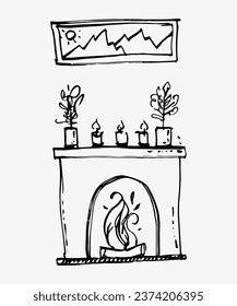 Chimenea retro dibujada a mano. Ilustración vectorial. Aislado sobre fondo blanco