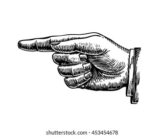 Hand drawn retro forefinger. Vector illustration