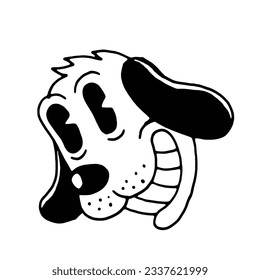 hand drawn retro funny dog in black and white