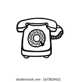 Hand drawn retro home telephone illustration isolated on white background 