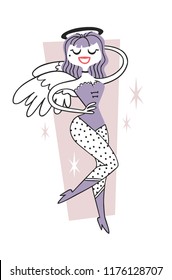 Hand drawn Retro illustration Halloween Character. Creative Cartoon art work. Actual vector drawing Holiday People. Artistic isolated Vintage Person Angel
