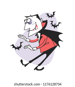Hand drawn Retro illustration Halloween Character. Creative Cartoon art work. Actual vector drawing Holiday People. Artistic isolated Vintage Person Dracula