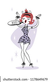 Hand drawn Retro illustration Halloween Character. Creative Cartoon art work. Actual vector drawing Holiday People. Artistic isolated Vintage Person Cave Woman