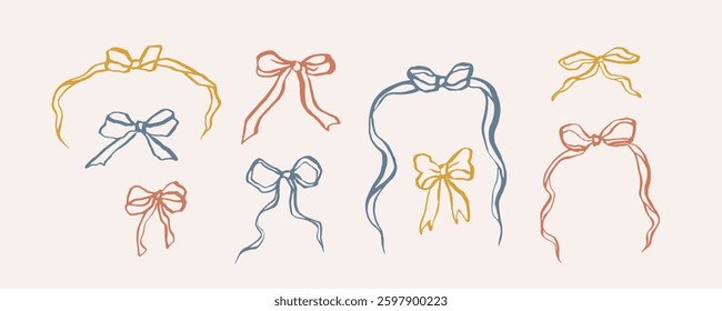 Hand drawn retro ink bows collection