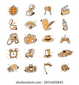 Hand Drawn Retro Lifestyle Objects Doodle Icons