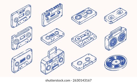 Hand drawn Retro Music Icons A Nostalgic Collection of Vintage Musical Instruments and Symbols