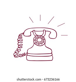 Hand Drawn Retro Phone Ringing. Sketch. Vector Icon.