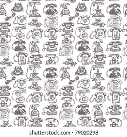 Hand drawn retro phone seamless pattern