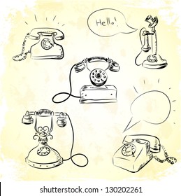 Hand drawn retro phone set