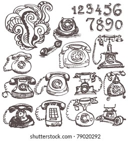 Hand drawn retro phone set