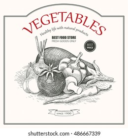  Hand drawn retro poster with vegetables