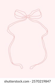 Hand drawn retro ribbon Valentines Day frame with trendy bow. Doodle illustration. Vector cute pink elements