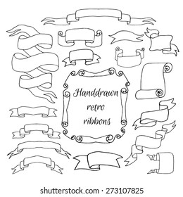 Hand drawn retro ribbons. Vector illustration.