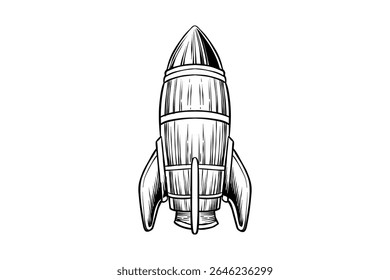 hand drawn retro rocket illustration line art