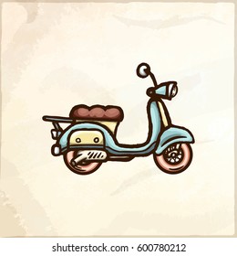 Hand drawn retro scooter. Vector isolated illustration.
