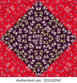 Hand drawn retro style branch tile. Botanical endless wallpaper. Beautiful vintage leaves mosaic seamless pattern. Vector decorative backdrop for fabric design, textile print, wrapping, cover.