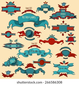 Hand drawn retro style labels colored set isolated vector illustration
