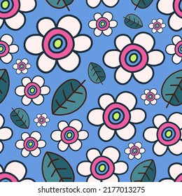 Patrón de margaritas de estilo retro dibujado a mano con flores de margarita de doodle.
