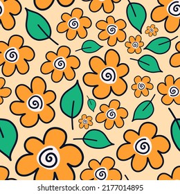 Patrón de margaritas de estilo retro dibujado a mano con flores de margarita de doodle.
