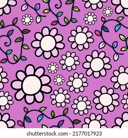 Patrón de margaritas de estilo retro dibujado a mano con flores de margarita de doodle.
