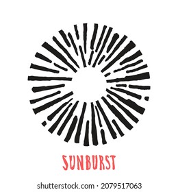 Hand drawn retro sunburst. Bursting rays design elements for logo, tag, stamp, t shirt, banner, emblem. Vector illustration