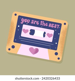 Hand drawn retro tape with love quote and texture. Vector self love concept. 