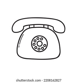 Hand Drawn Retro Telephone. Doodle Sketch Style. Vector Illustration Isolated On White Background.