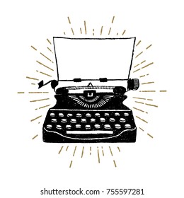 Hand drawn retro typewriter textured vector illustration.