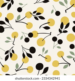 Hand drawn retro  vector pattern with yellow merry, cherry for summer stylish cover, cases, wallpaper, prints, wrapping, textile