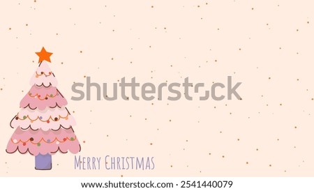 Hand Drawn Retro Vintage - Boho Christmas Background. Trendy happy and cute Winter Holidays banner.